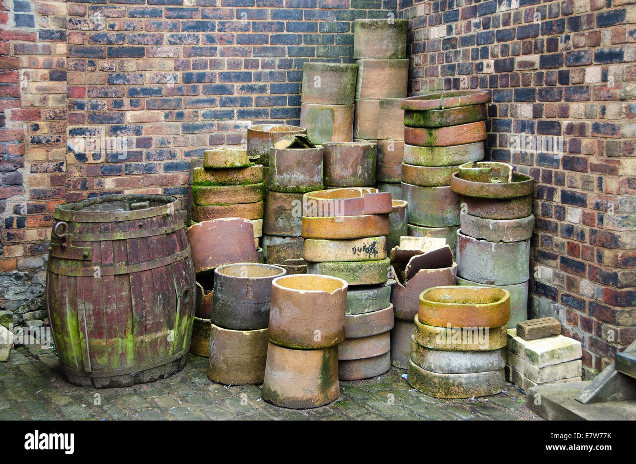 Pile of used saggers at the Gladstone Pottery Museum, Longton, Stoke on Trent. Stock Photo