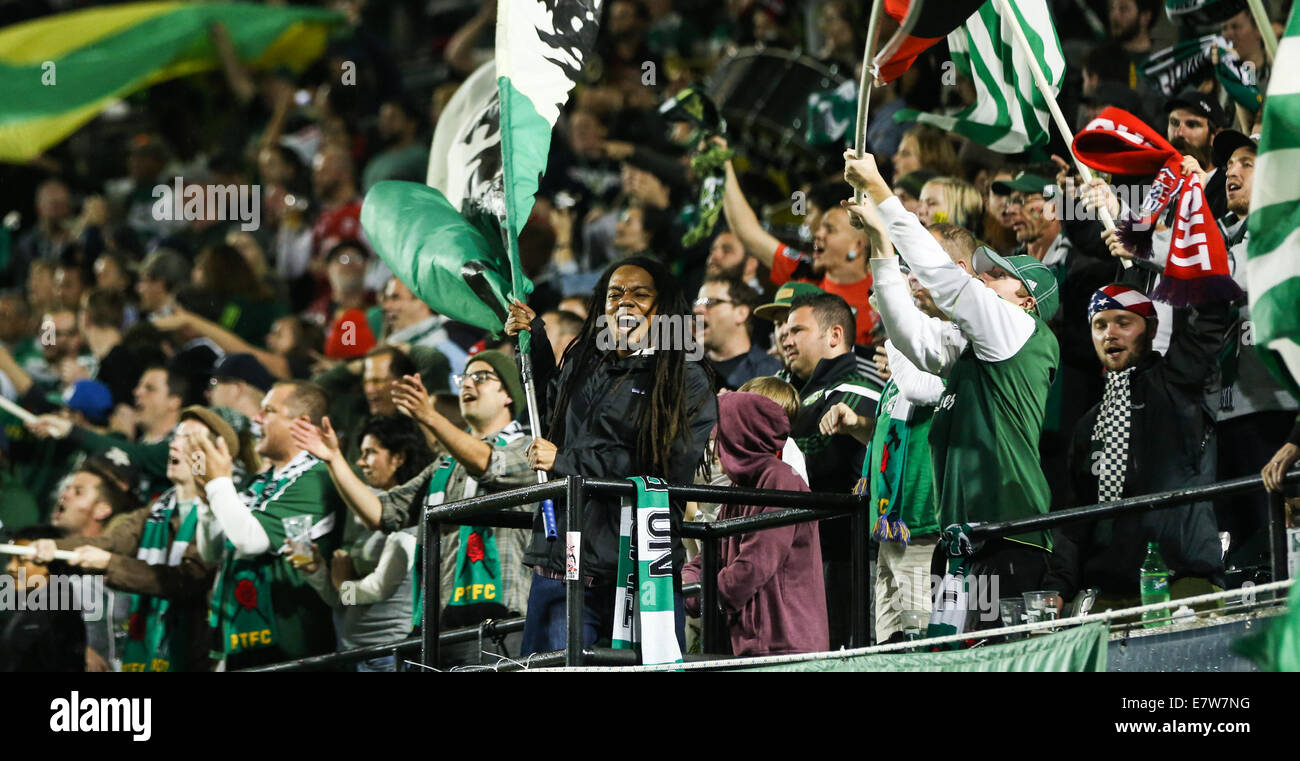 The Timbers Army celebrate a goal. The Portland Timbers play Alpha ...