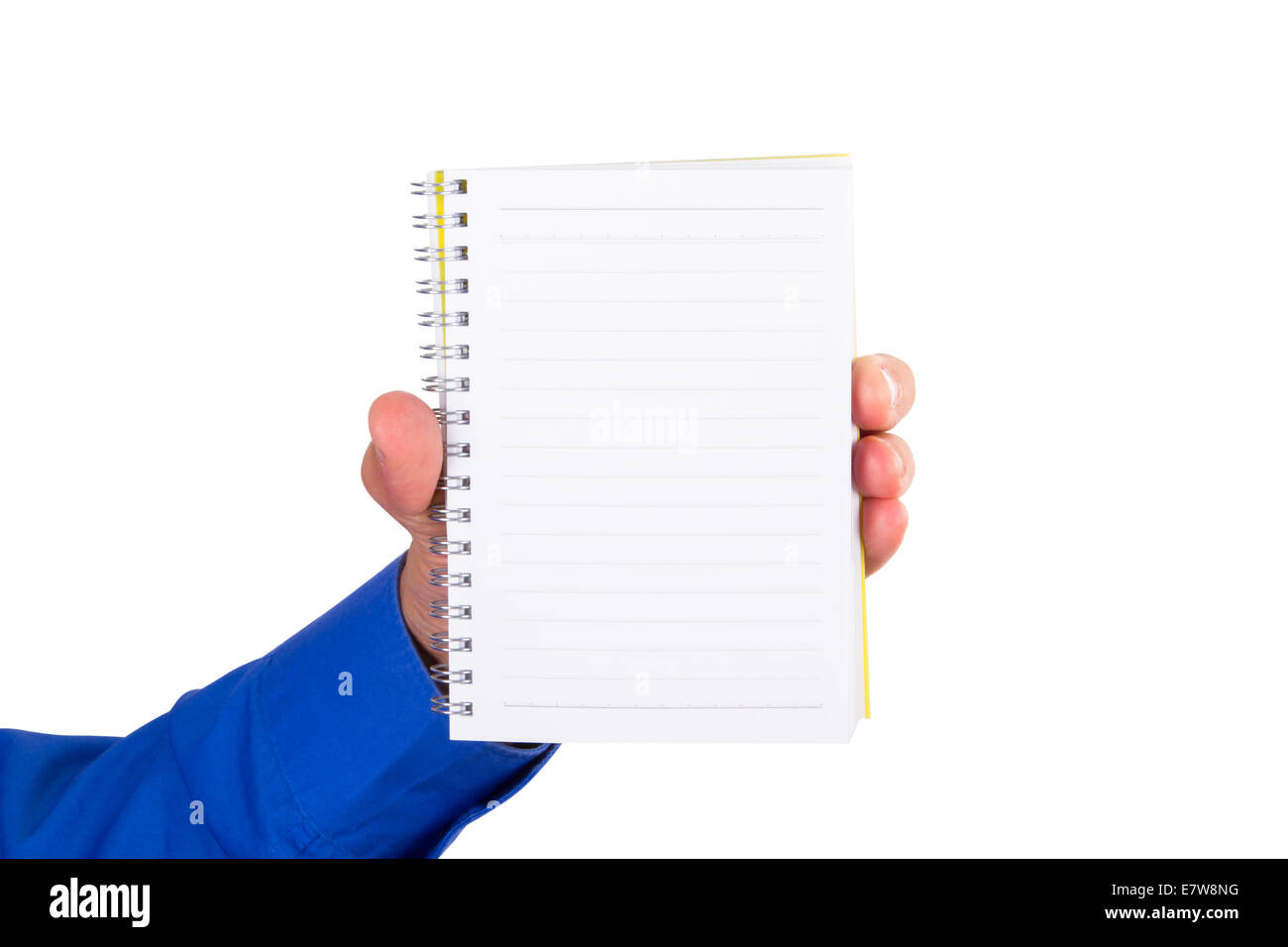 Businessman holding white, blank notebook, isolated on white background ...