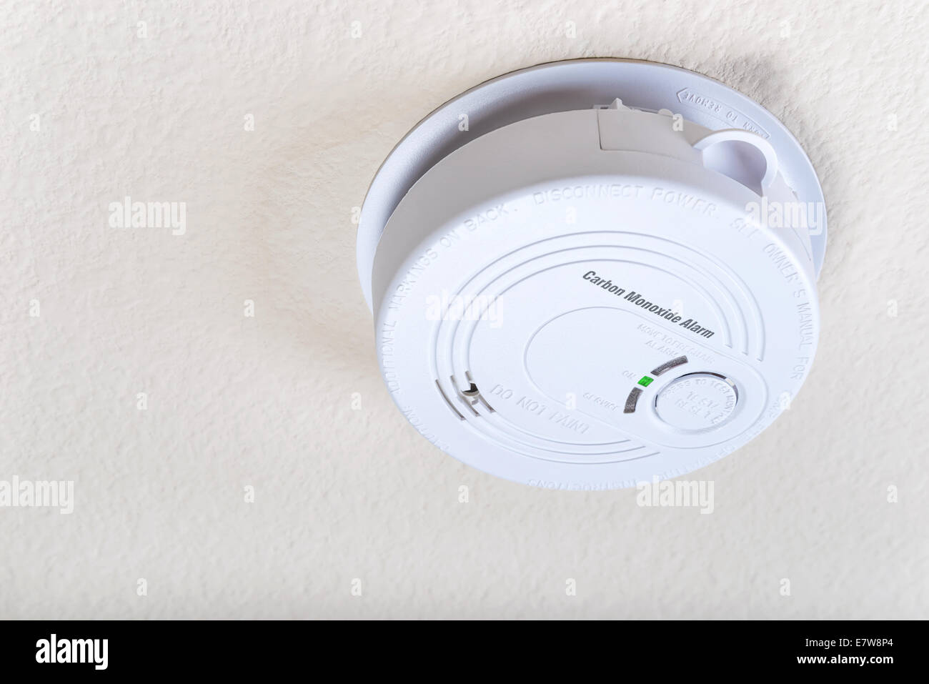 Carbon monoxide alarm mounted on the ceiling Stock Photo