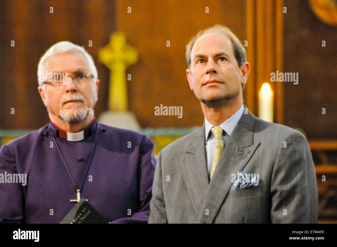 Downpatrick, Northern Ireland. 23/09/2014 - Prince Edward with the Very Rev Henry Hull, Dean of Down as he visits Down Cathedral Stock Photo
