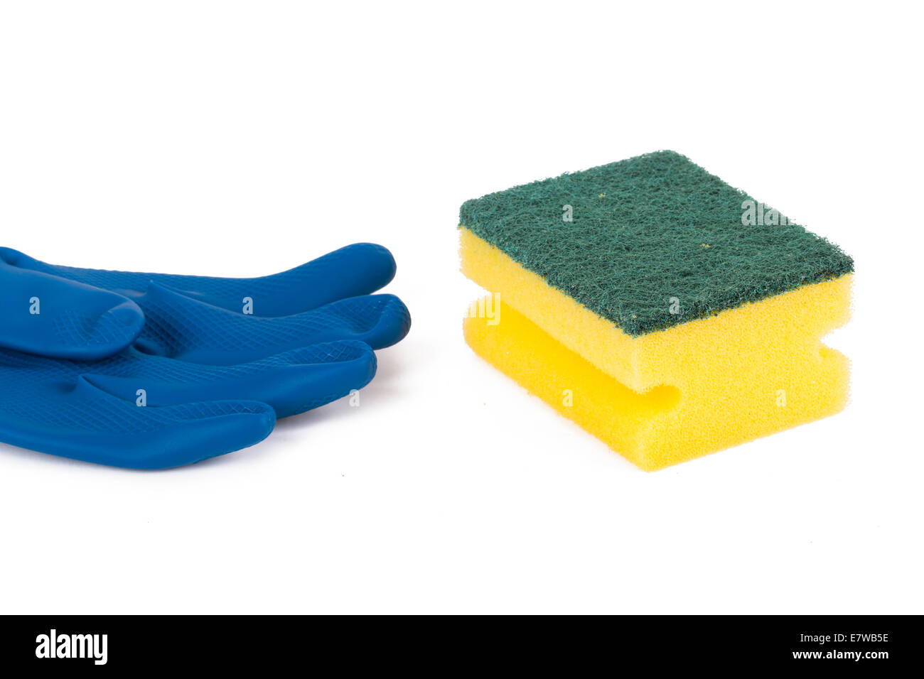 Glove and sponge for cleaning, isolated on white background Stock Photo