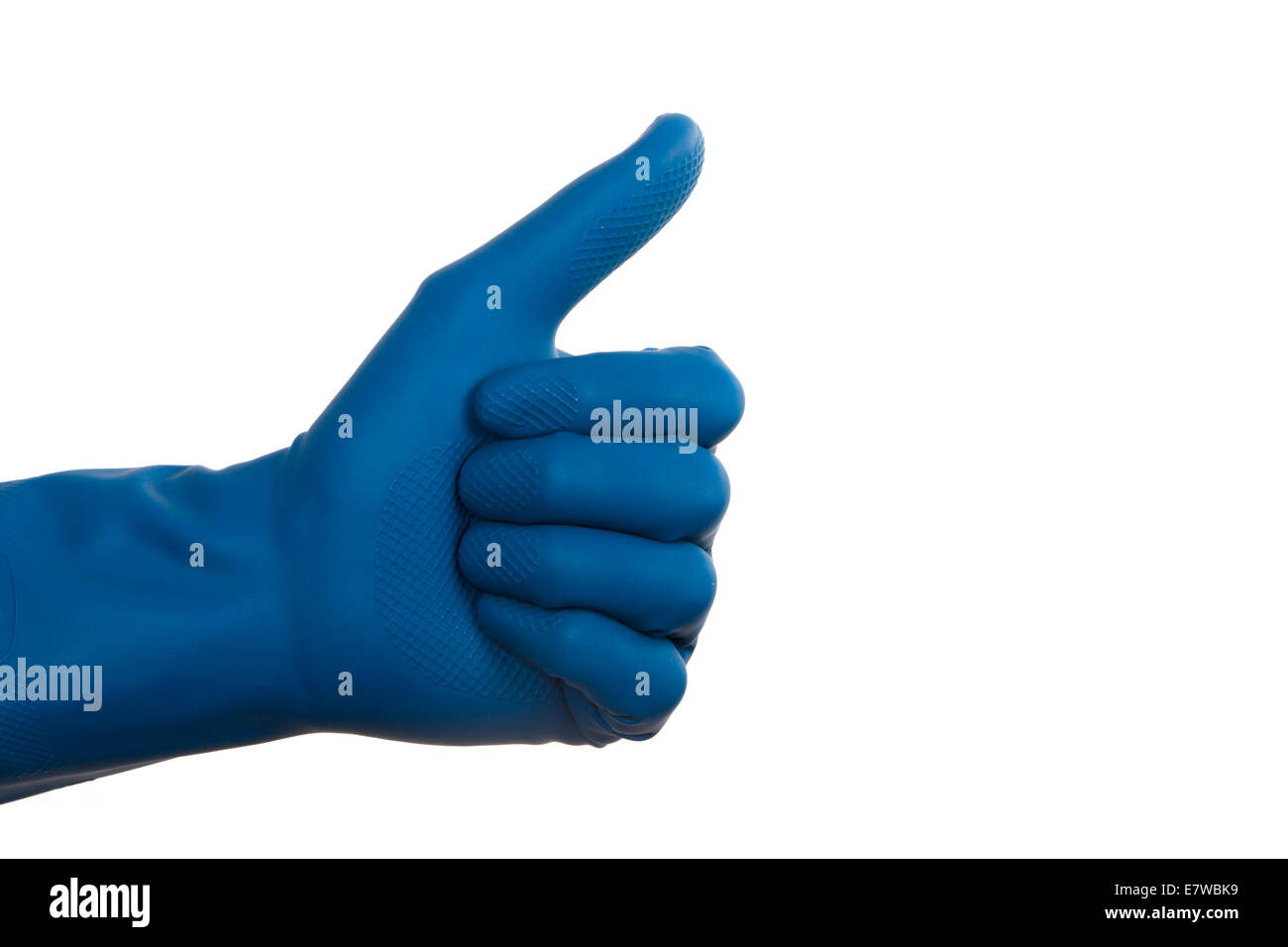 Hand in glove thumbs up as like, isolated on white background Stock