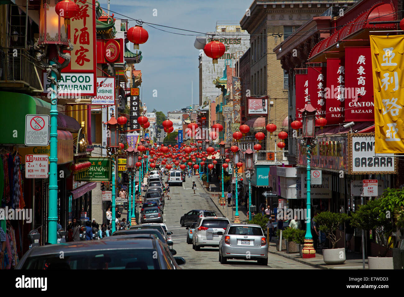 Street decorations, Chinatown, Grant Avenue, San Francisco, California, USA Stock Photo