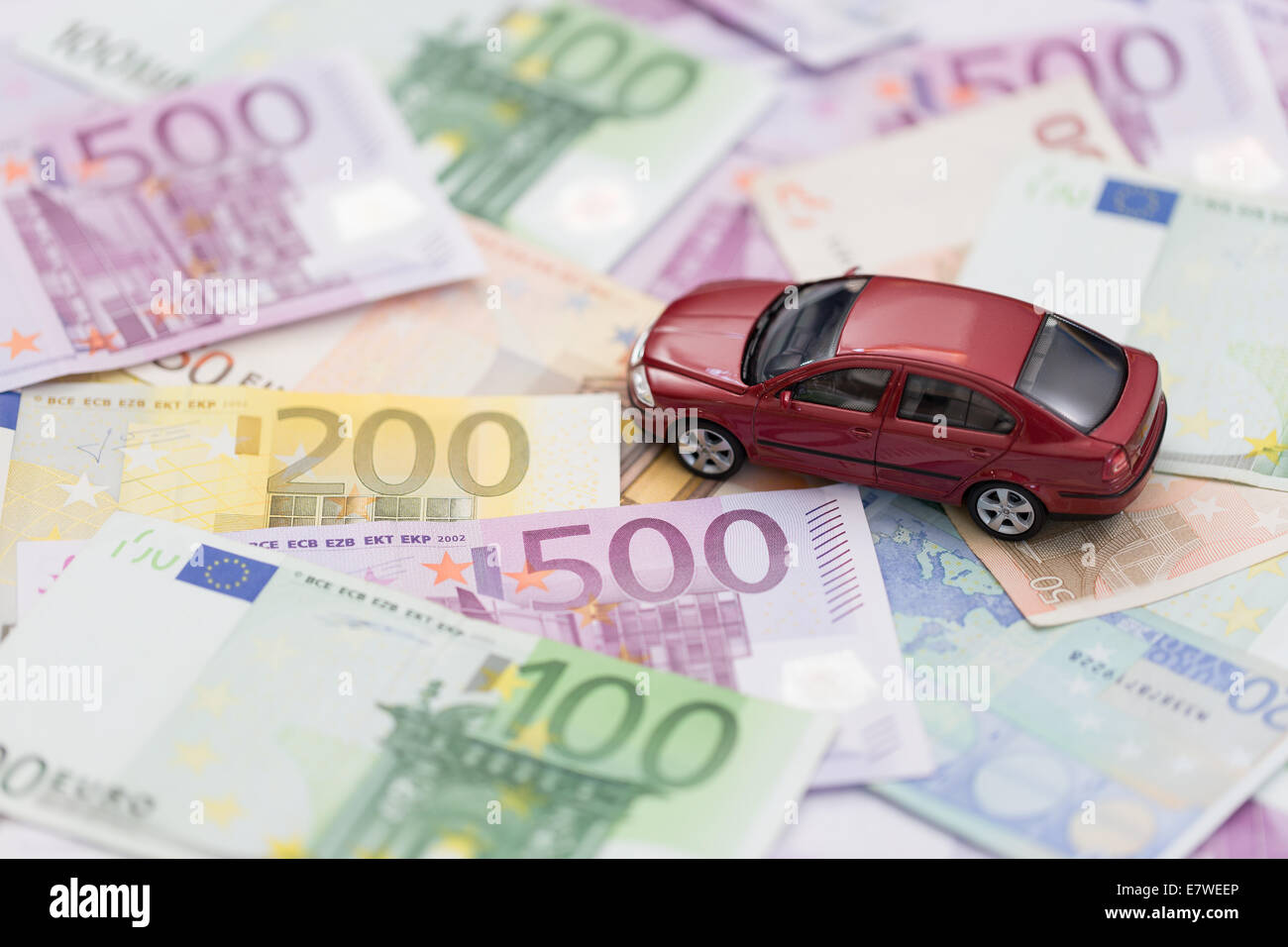 close-up of Škoda Octavia car on EUR money Stock Photo