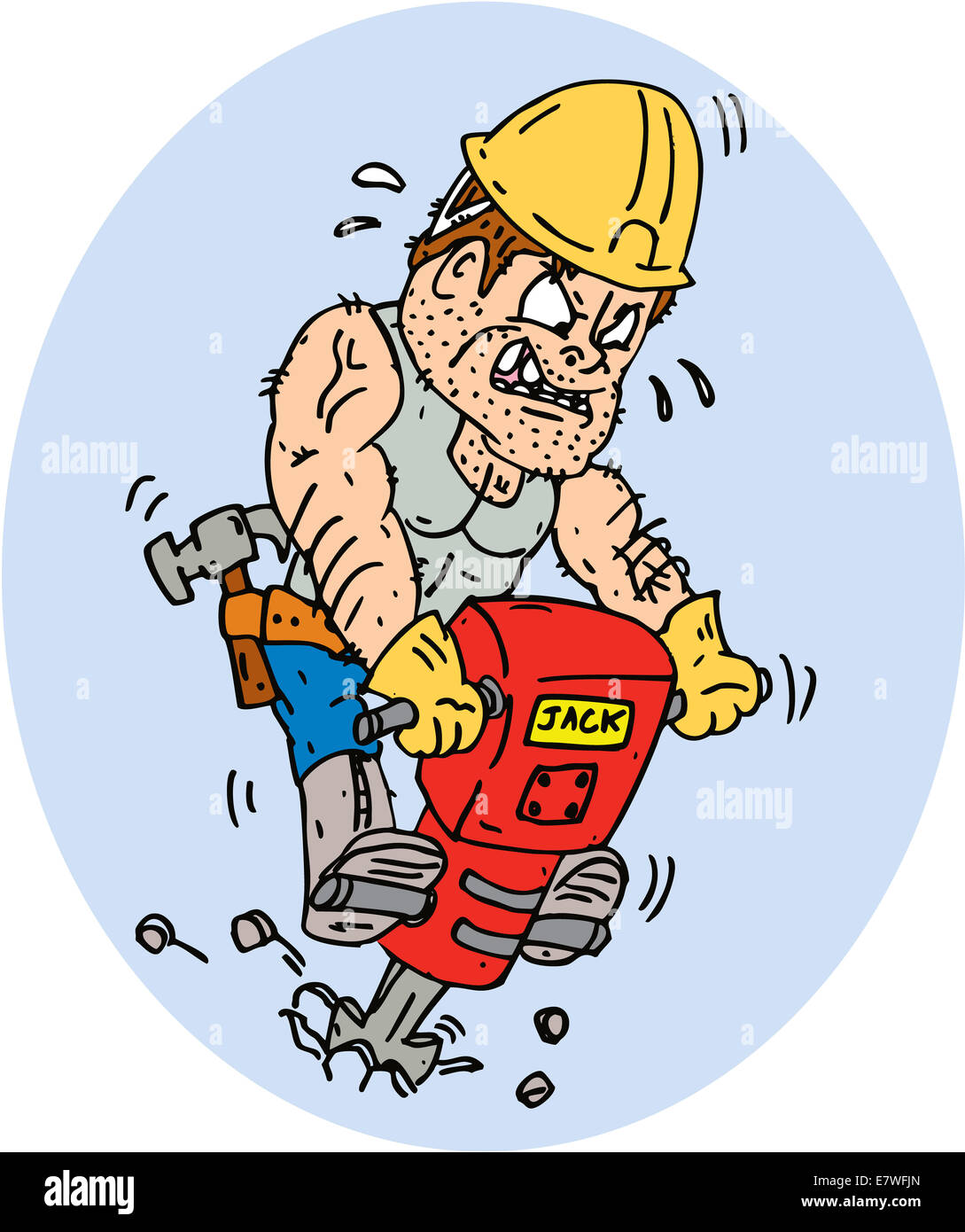 Illustration of a construction worker with jack hammer pneumatic
