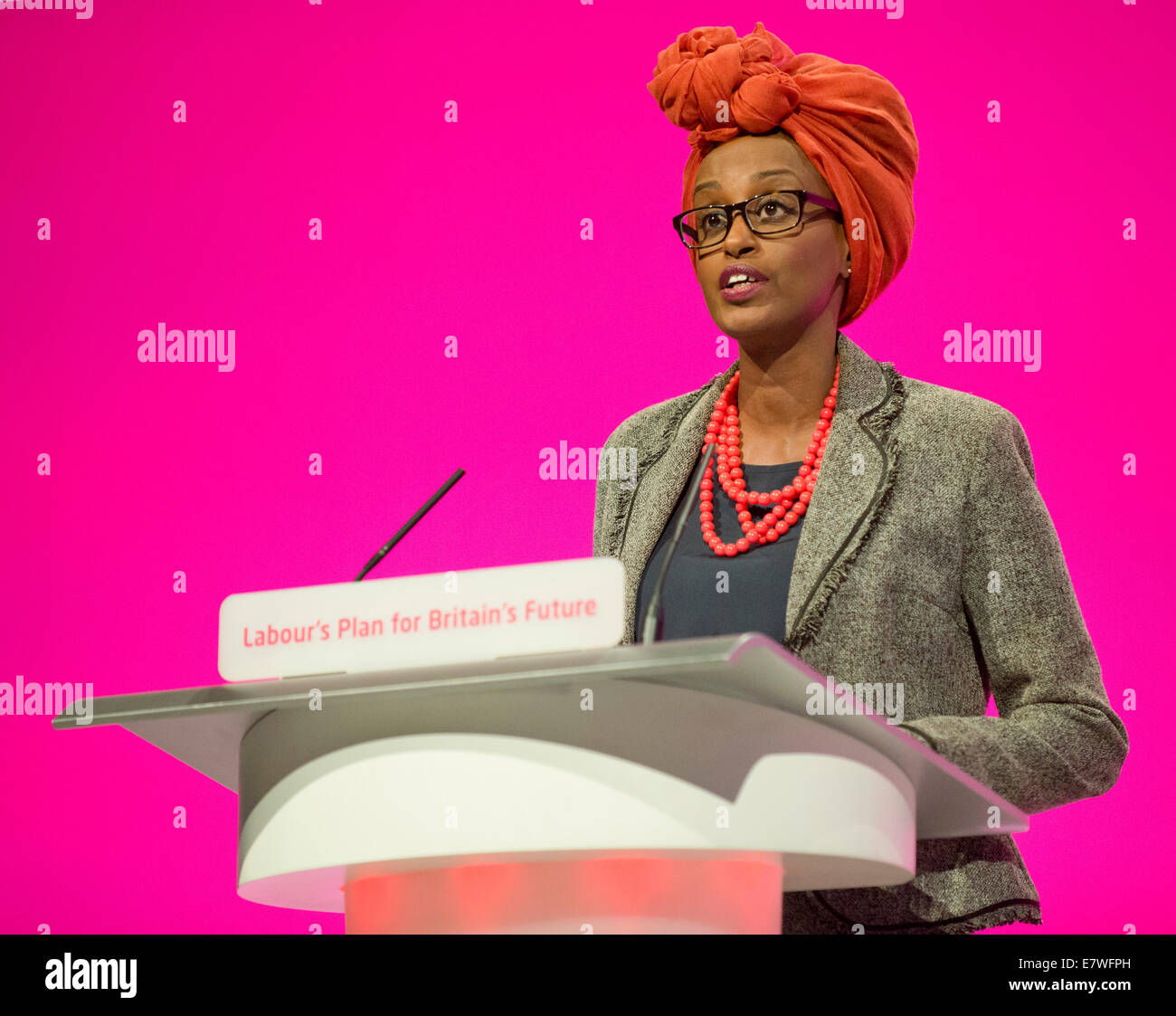 Manchester, UK. 24th September, 2014. Leyla Hussein, Anti-FGM Activist, addresses the auditorium on day four of the Labour Party's Annual Conference taking place at Manchester Central Convention Complex Credit:  Russell Hart/Alamy Live News. Stock Photo