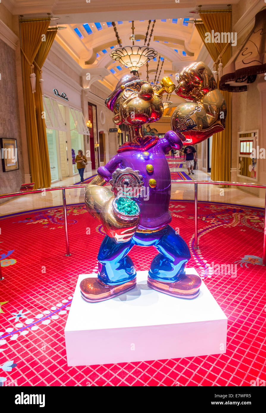 The Jeff Koons Popeye Sculpture display at the Wynn Hotel in Las Vegas