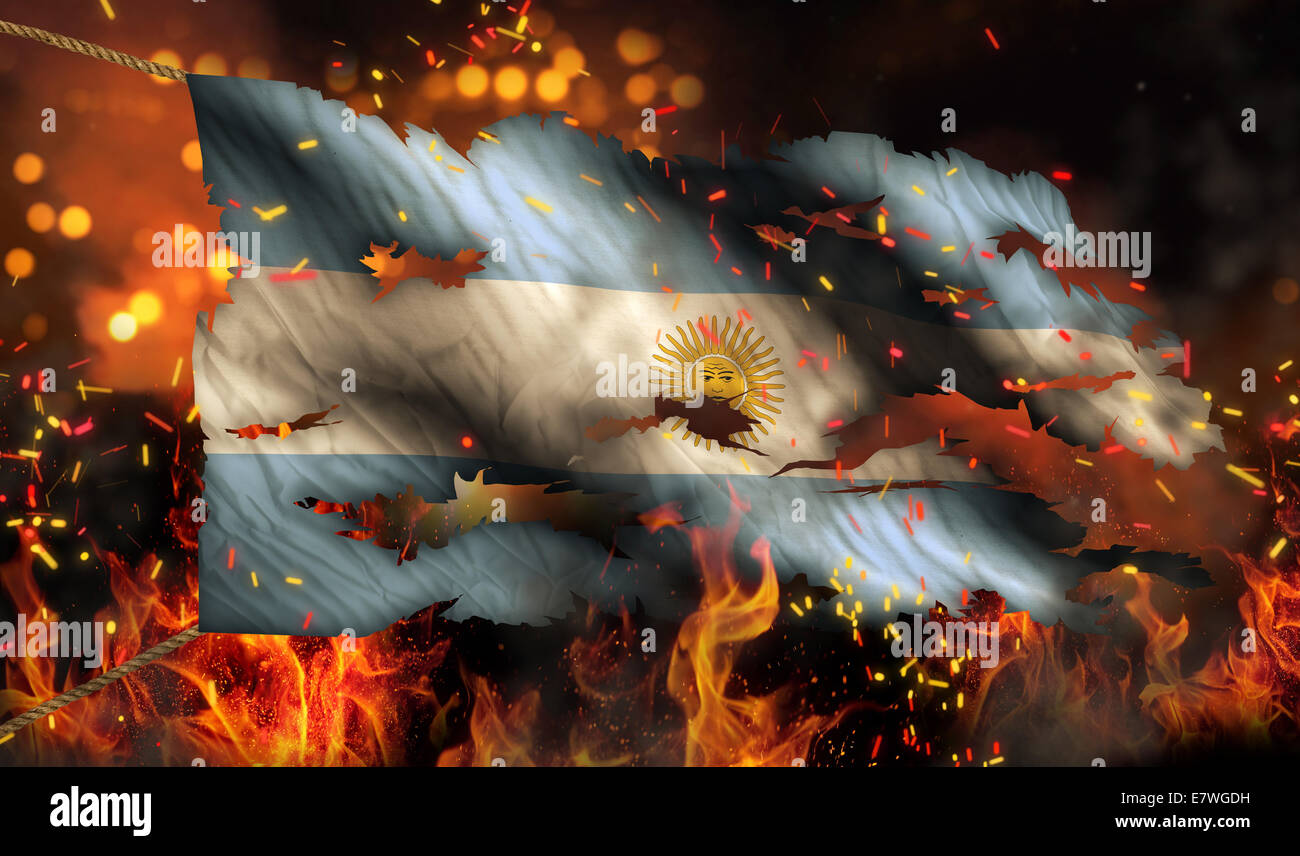 Argentina Burning Fire Flag War Conflict Night 3D Stock Photo Alamy
