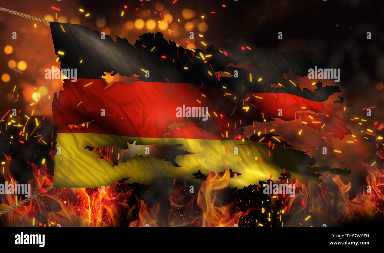 Germany Burning Fire Flag War Conflict Night 3D Stock Photo