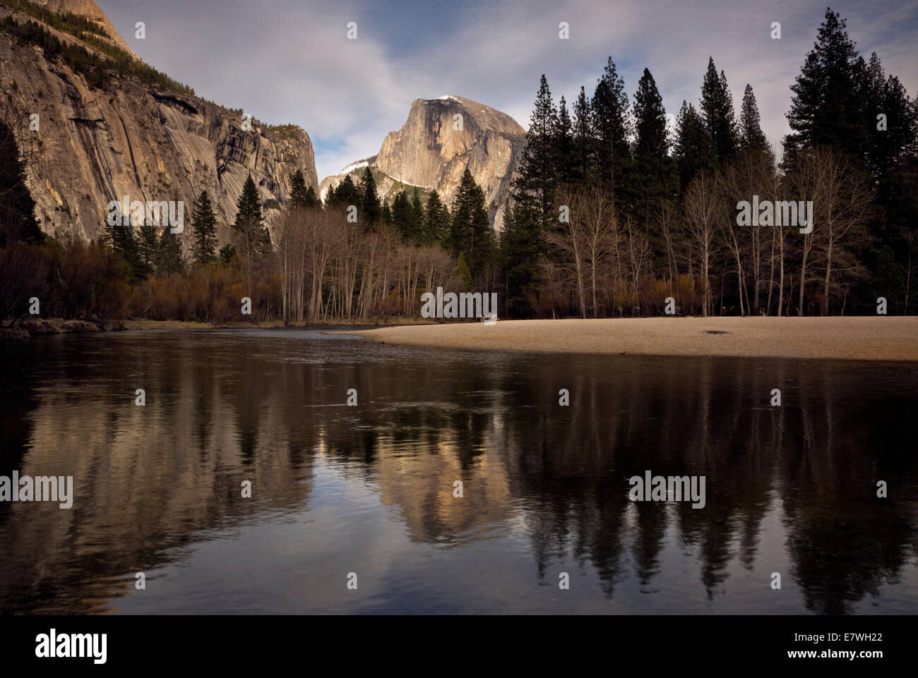 CA02328-00...CALIFORNIA - Half Dome reflecting at sunset in the Merced River in Yosemite National Park. Stock Photo
