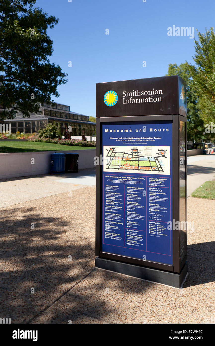 Smithsonian Institution Museum visitor's map and information board - Washington, DC USA Stock Photo