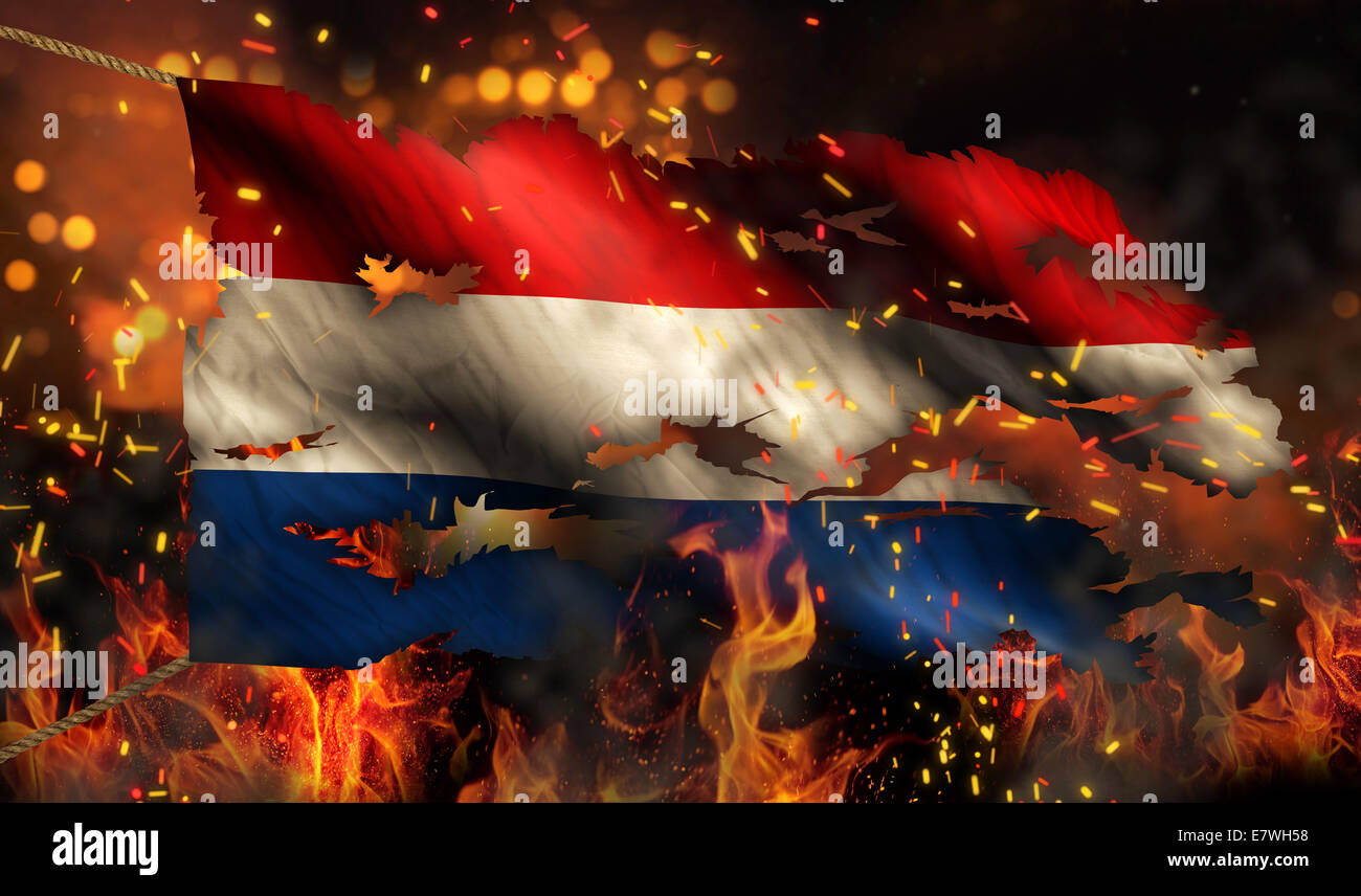 Netherlands Burning Fire Flag War Conflict Night 3D Stock Photo Alamy