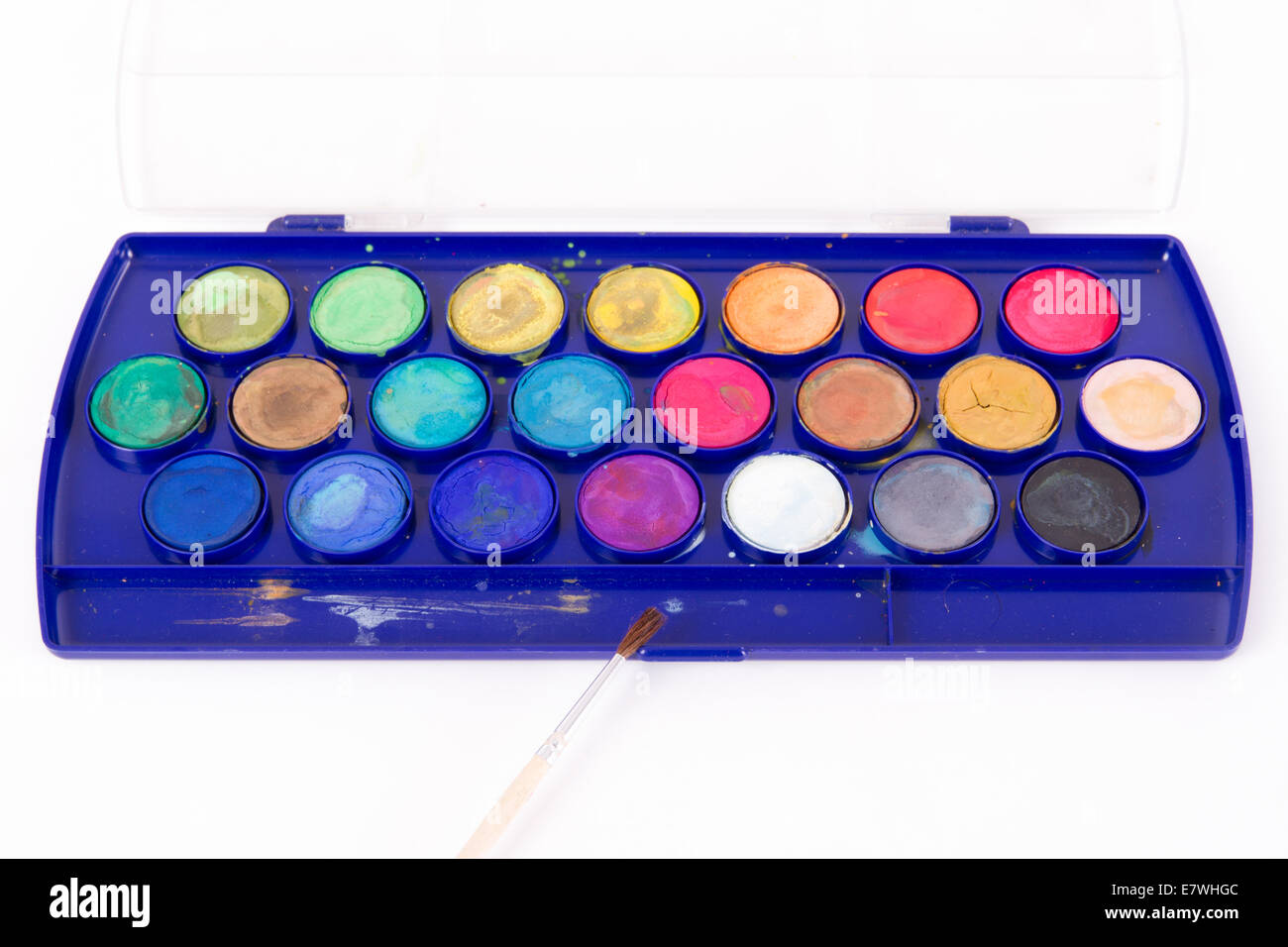 Dirty water color paint box, isolated on white Stock Photo Alamy