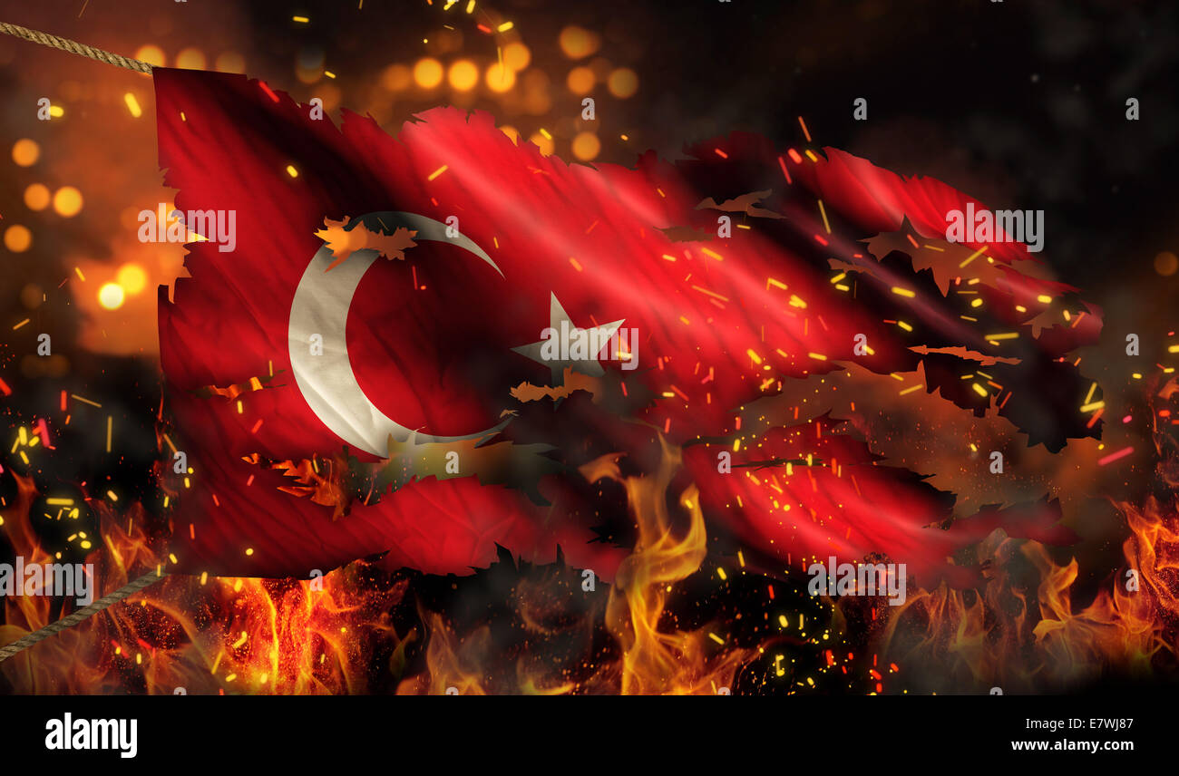 Turkey Burning Fire Flag War Conflict Night 3d Stock Photo Alamy