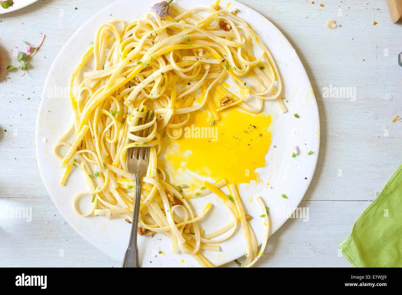 Messy spaghetti leftovers Stock Photo