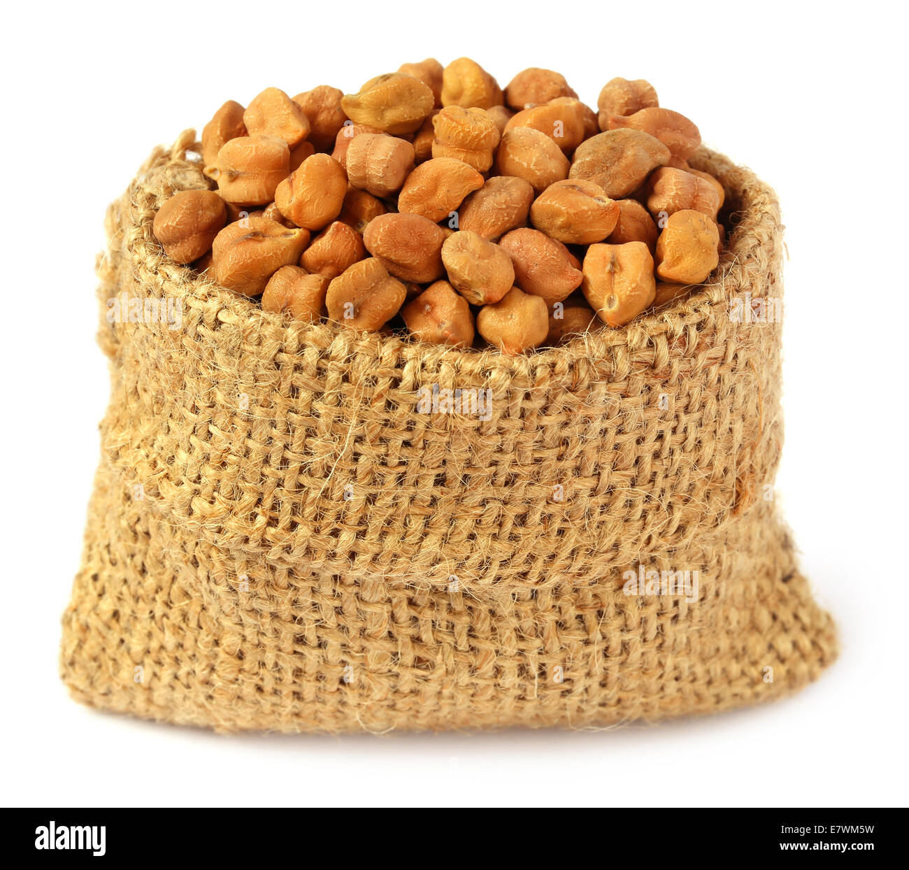 Chickpeas in sack bag over white background Stock Photo Alamy