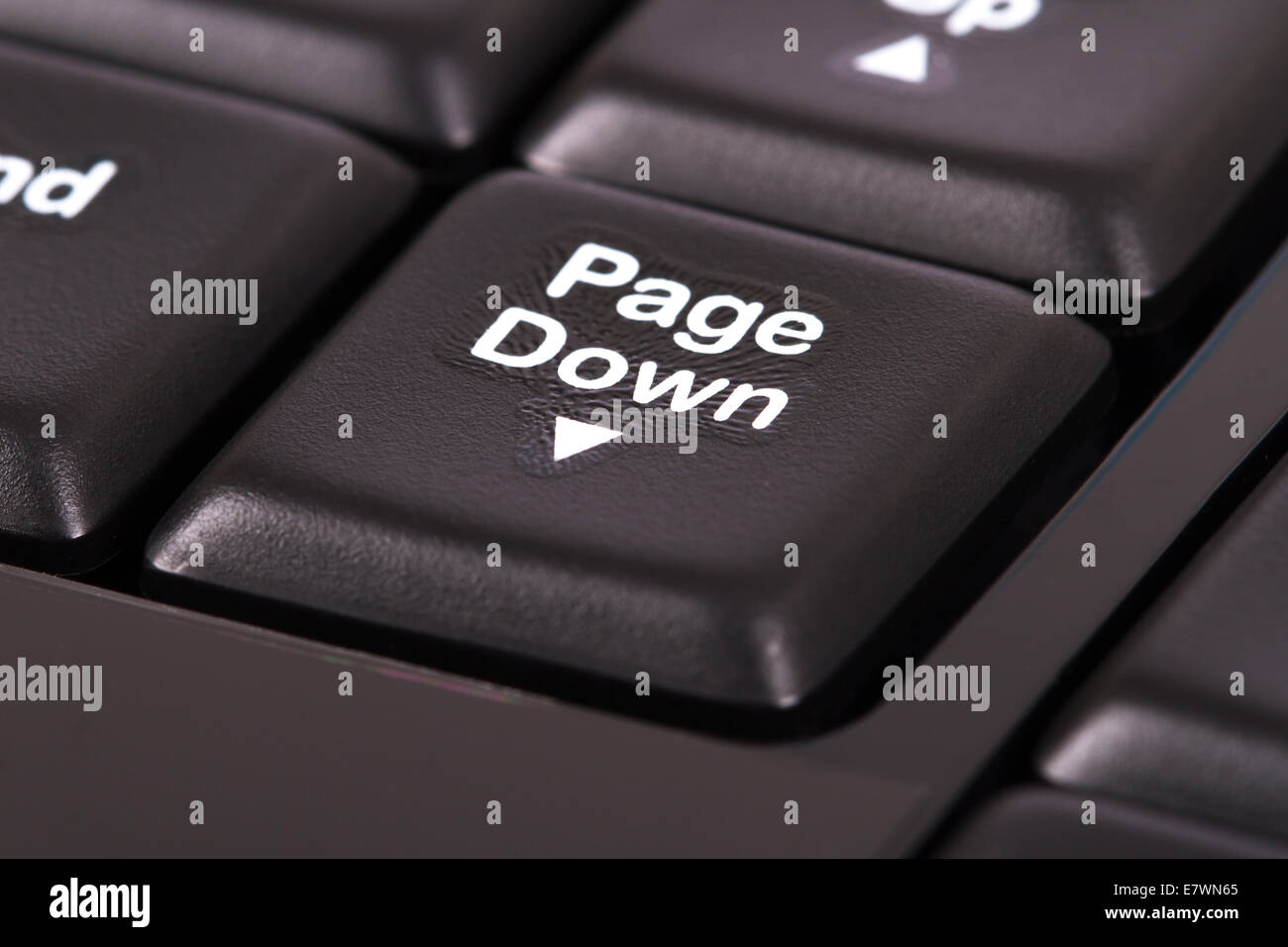 Page down key on black keyboard. Stock Photo