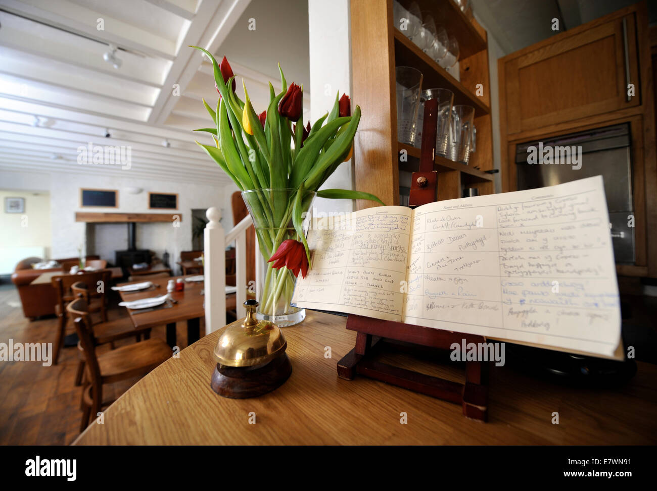 Visitors book in the reception of a bed and breakfast guesthouse UK Stock Photo