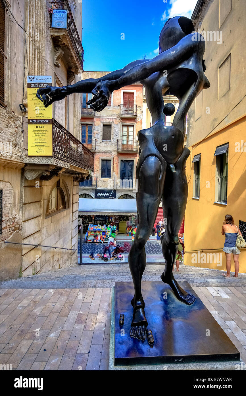 Homage to Newton, bronze figure in the streets of Figueres, Figueras, Girona Province, Catalonia, Spain Stock Photo