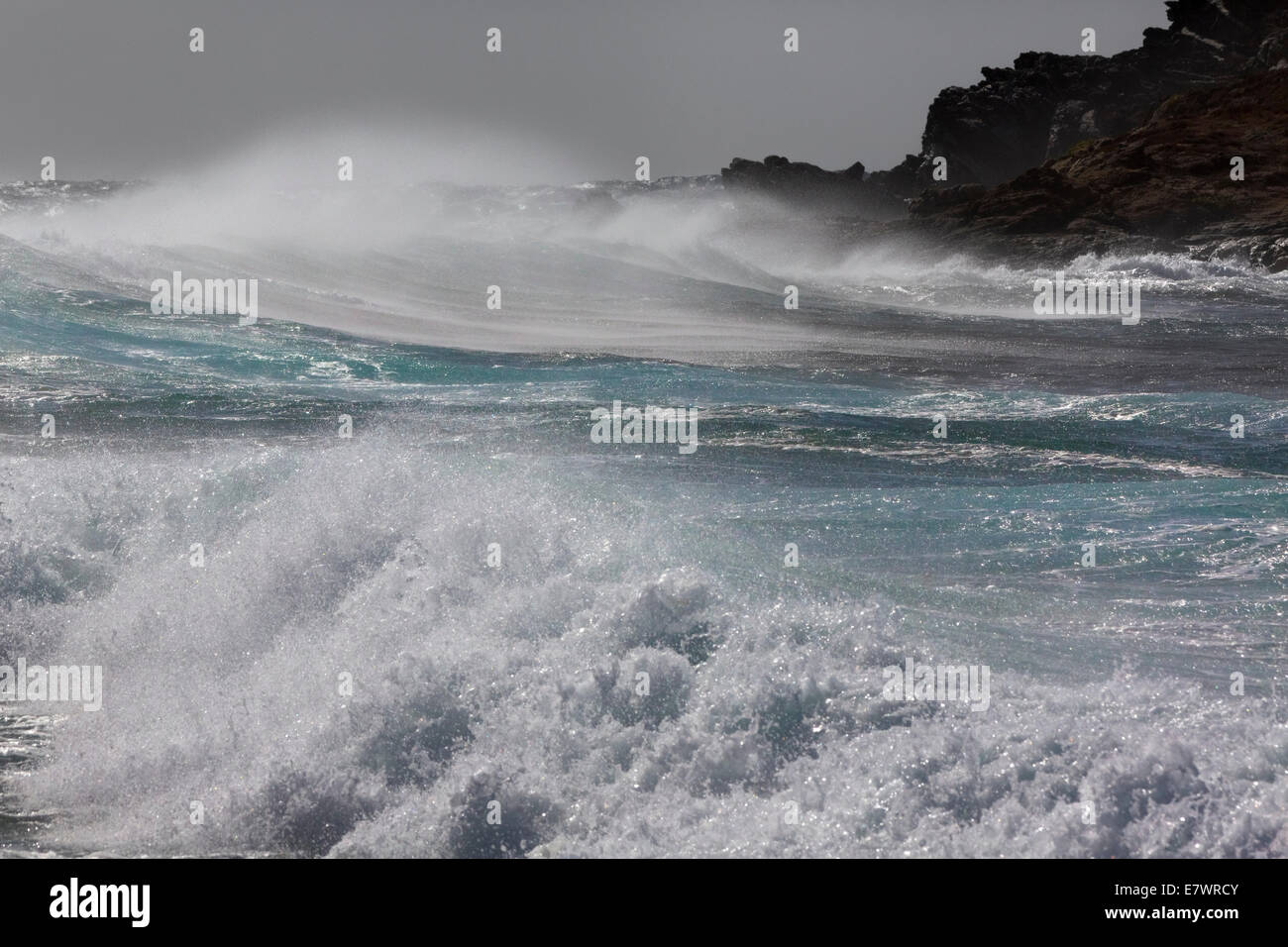 Surf during a storm, Cap Corse, Haute-Corse, Corsica, France Stock Photo