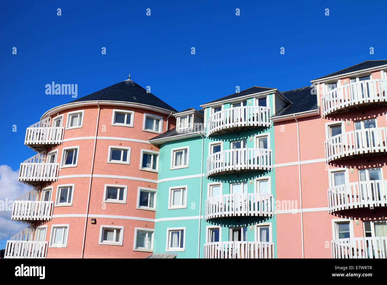 Aberystwyth, Wales, UK Deep blue sky contrasts with the pastel shades