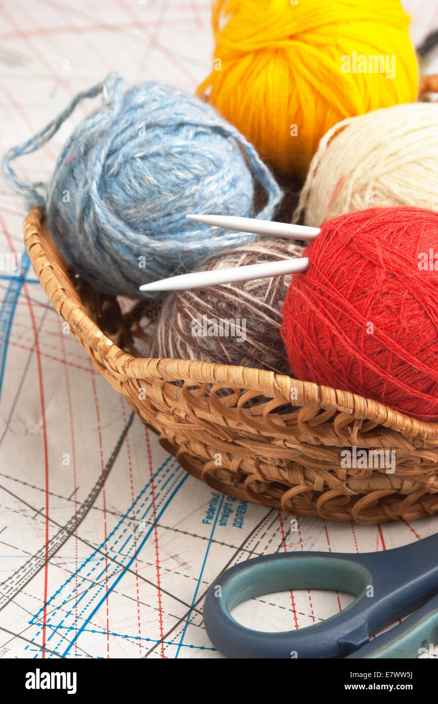 balls of yarn on a background pattern Stock Photo