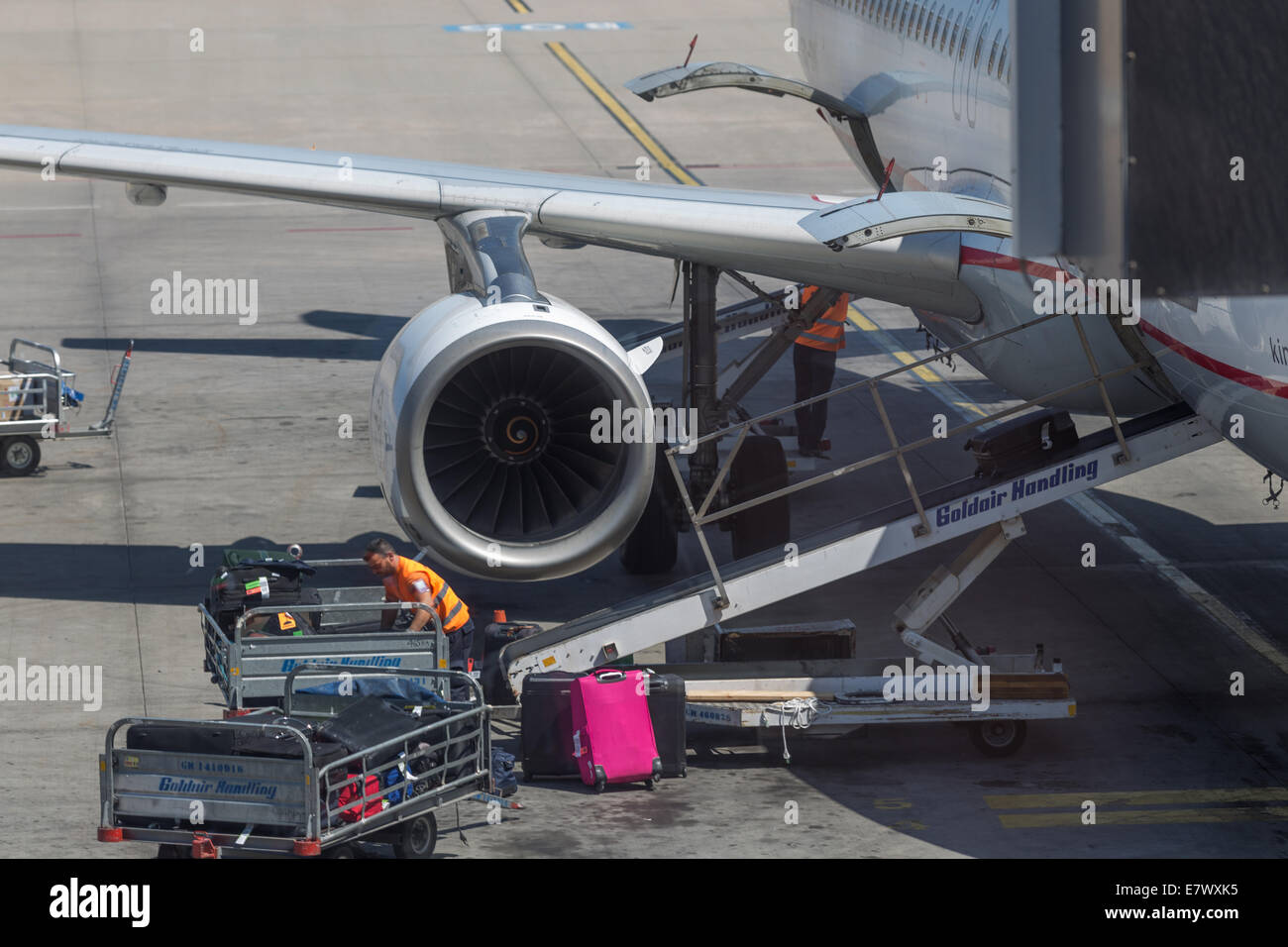 Baggage handlers at work at Athens International Airport, Stock Photo