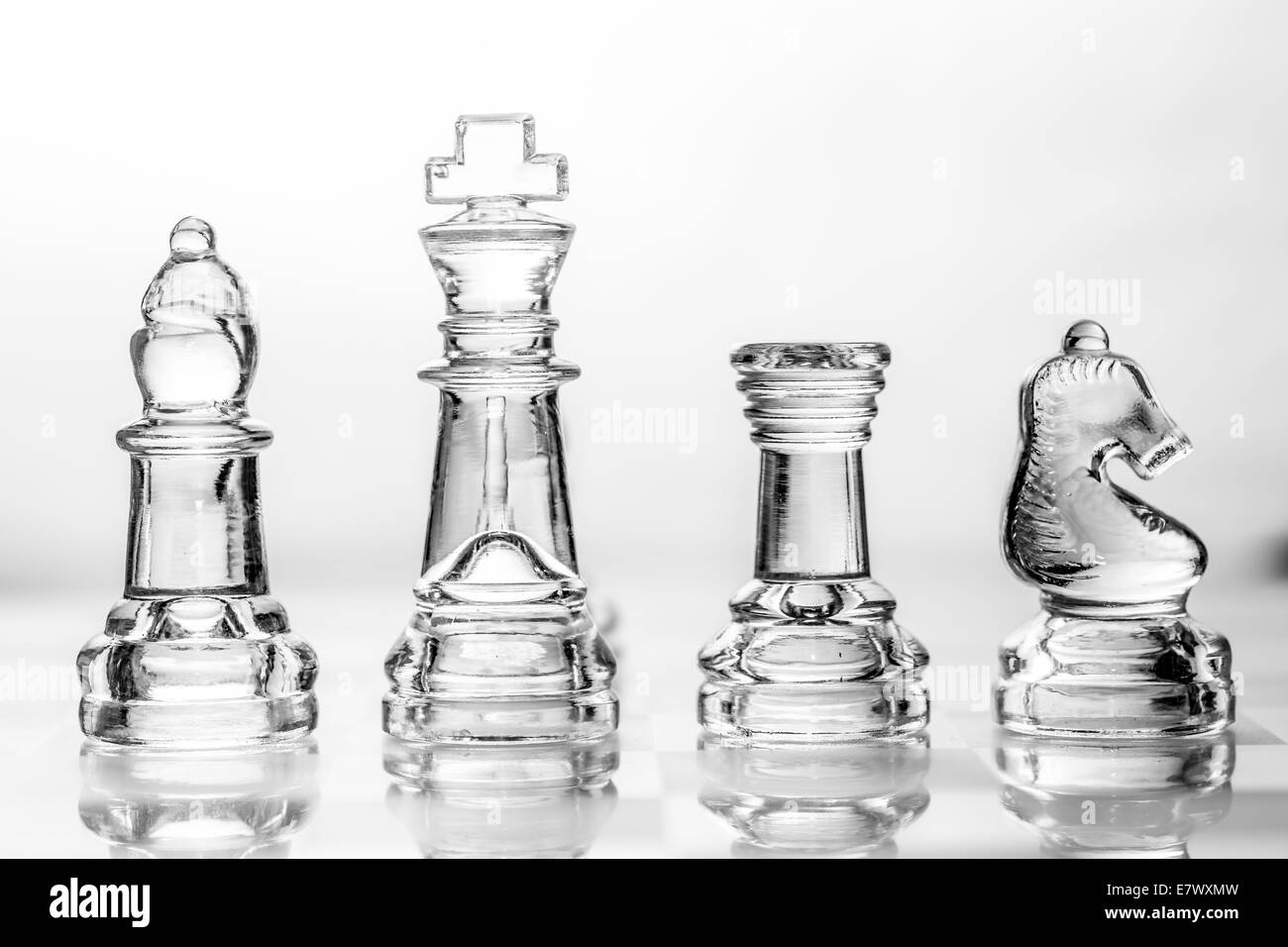 bishop, king, rook and knight chess pieces made out of glass Stock ...
