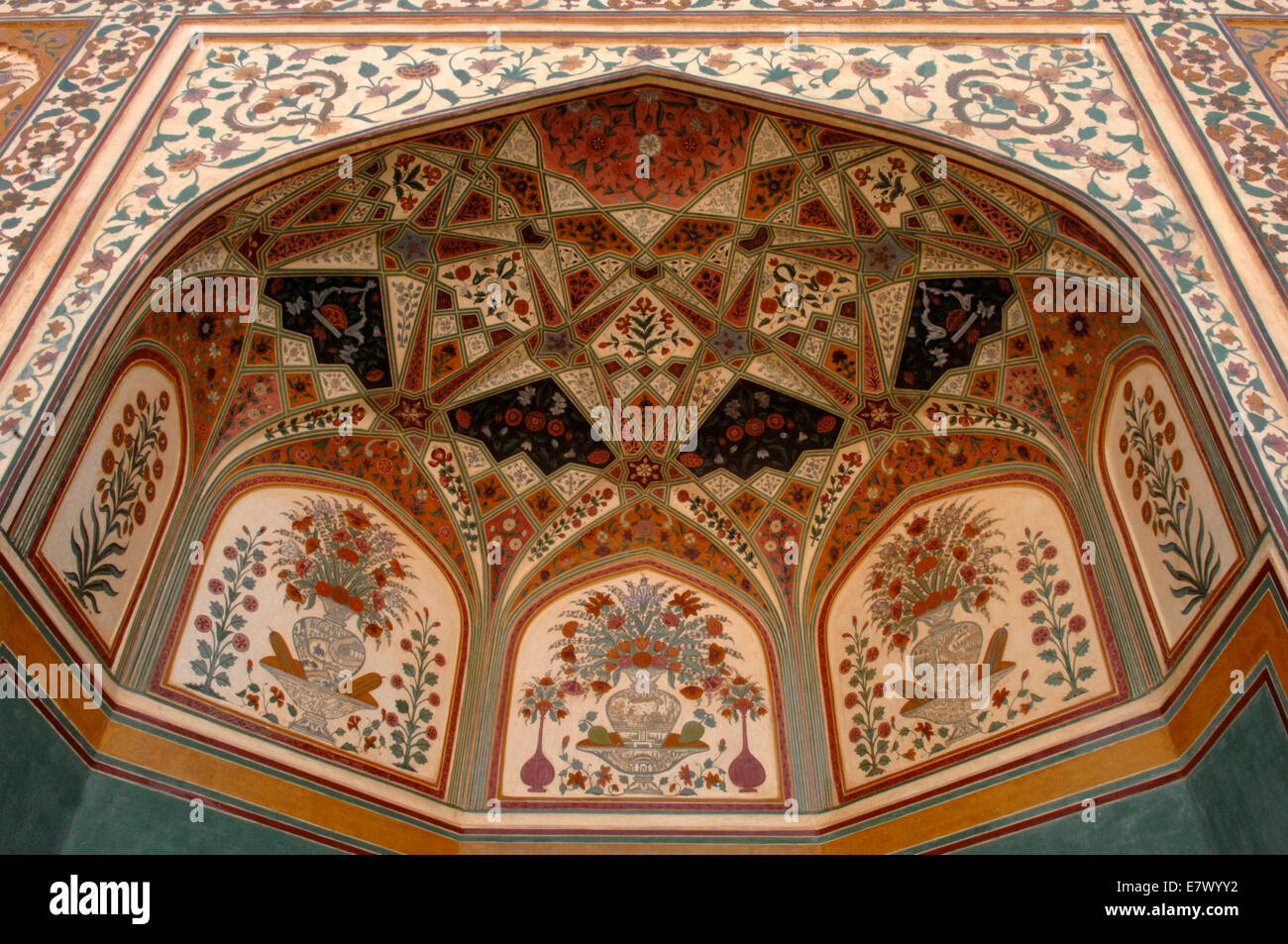 Intricate decoration in the Palace of Amber in Rajasthan, India Stock Photo