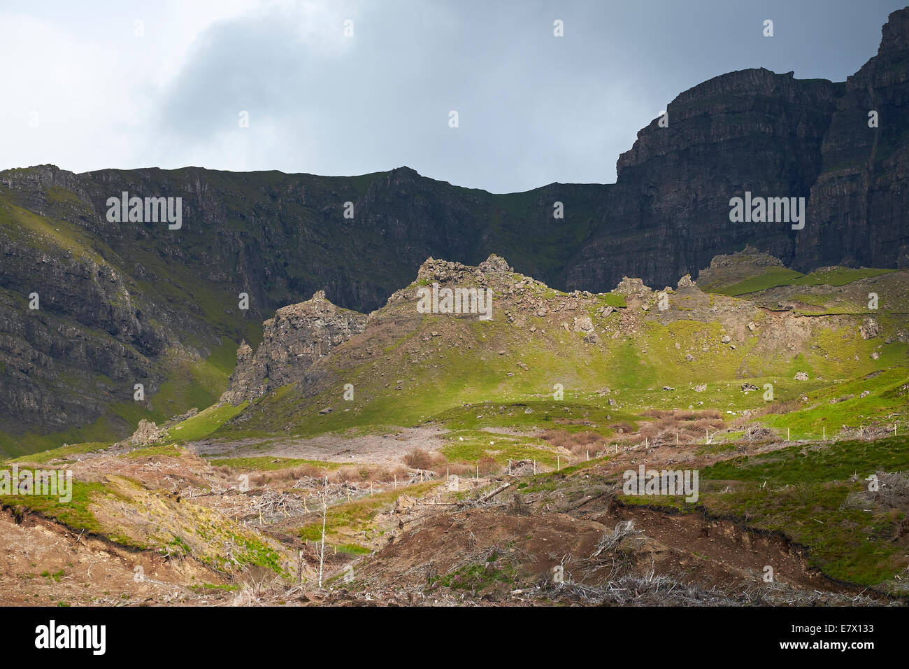 The deforested land near the Old Man of Storr on the Isle of Skye. Stock Photo