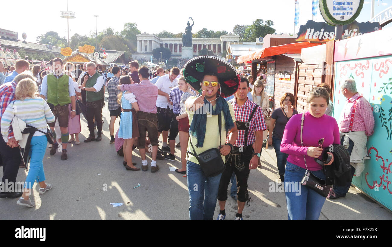 Scene from the annual funfair Oktoberfest - also known as Wiesn - on 20 September 2014 in Munich - Bavaria - Germany. Stock Photo