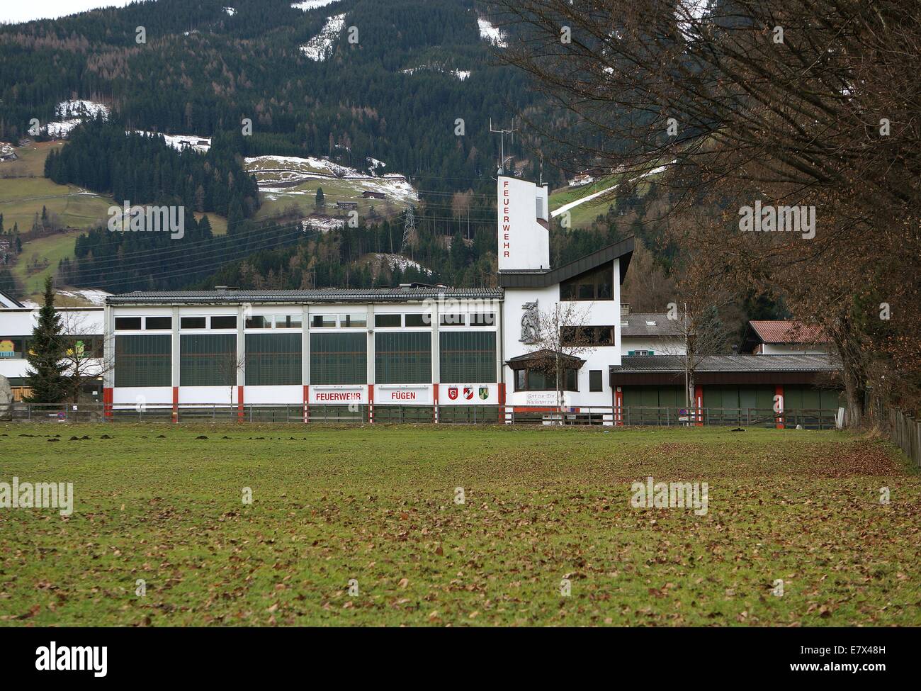 The main Fire Station on Lindenweg in the town of Fugen Austria Europe EU 2013 Stock Photo