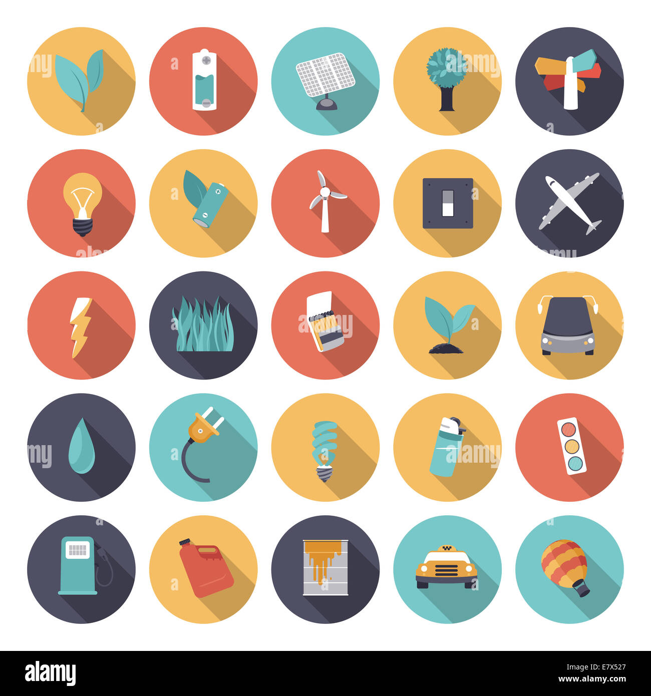 Flat design icons for energy. Stock Photo