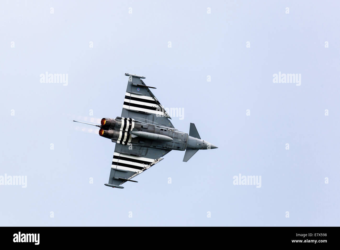 Royal Air Force Typhoon fighter aircraft flying with afterburners on at Eastbourne 2014 Airshow Stock Photo