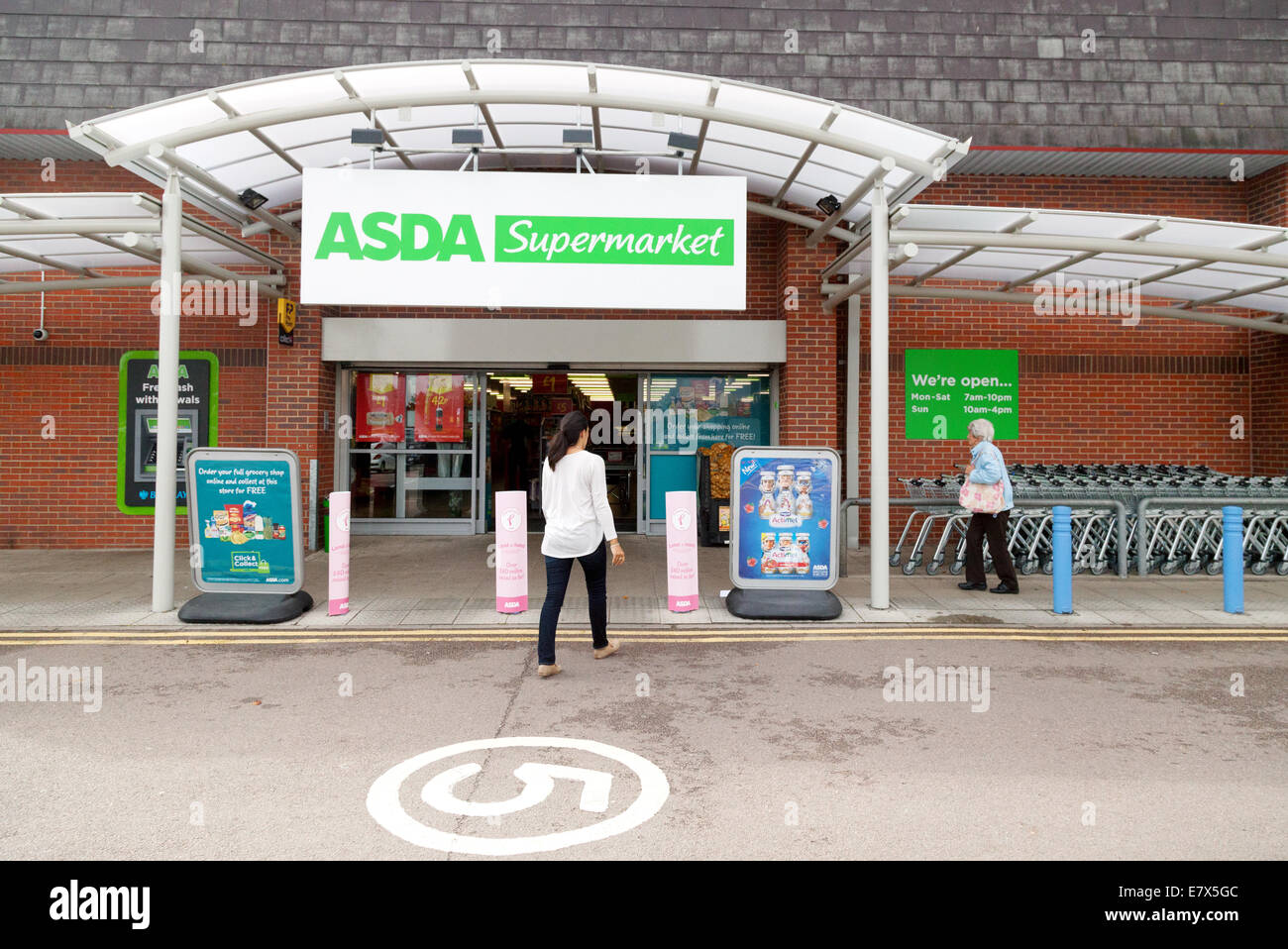 Asda supermarket entrance, Newmarket Suffolk UK Stock Photo