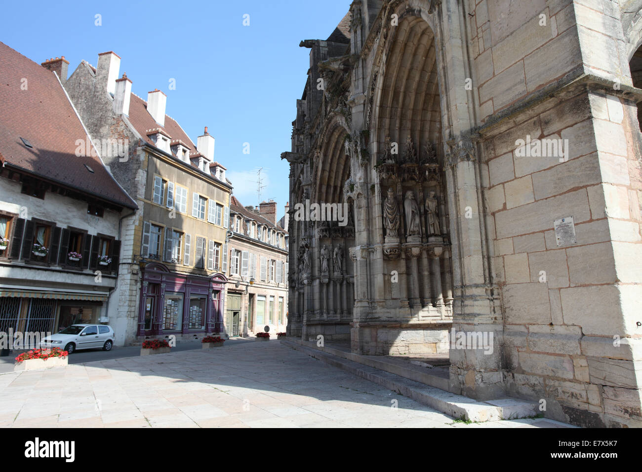 Auxonne town with the the XVI century west door of the parish church of Notre-Dame, Cote d'Or, Burgundy, France Stock Photo