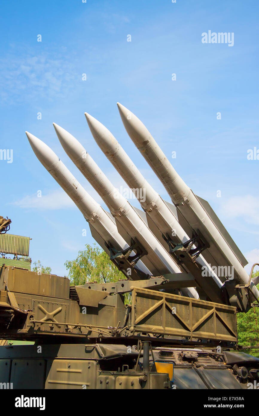 Anti-aircraft air defense missiles on position Stock Photo