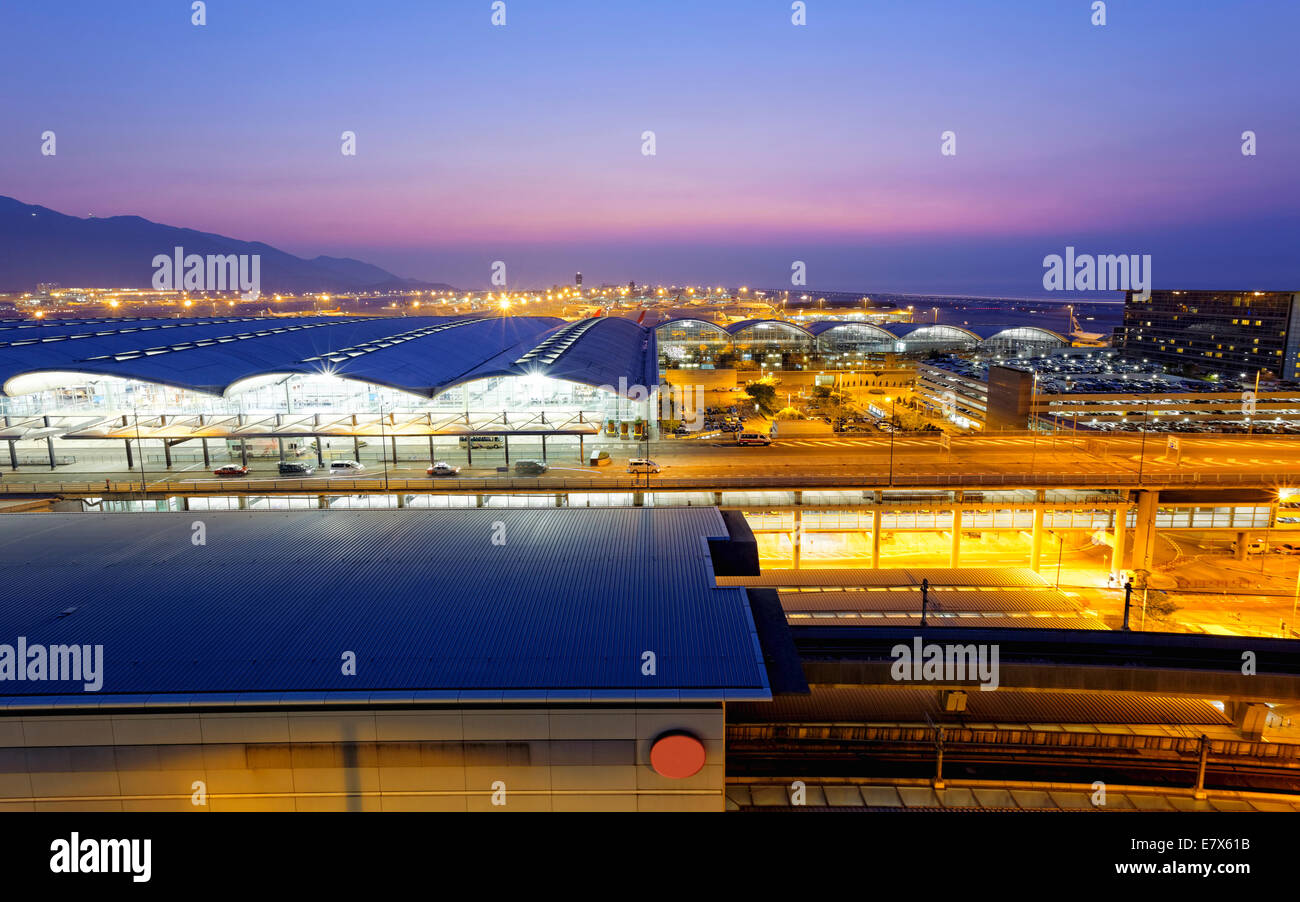 Hong Kong famous International Airport at the evening time Stock Photo