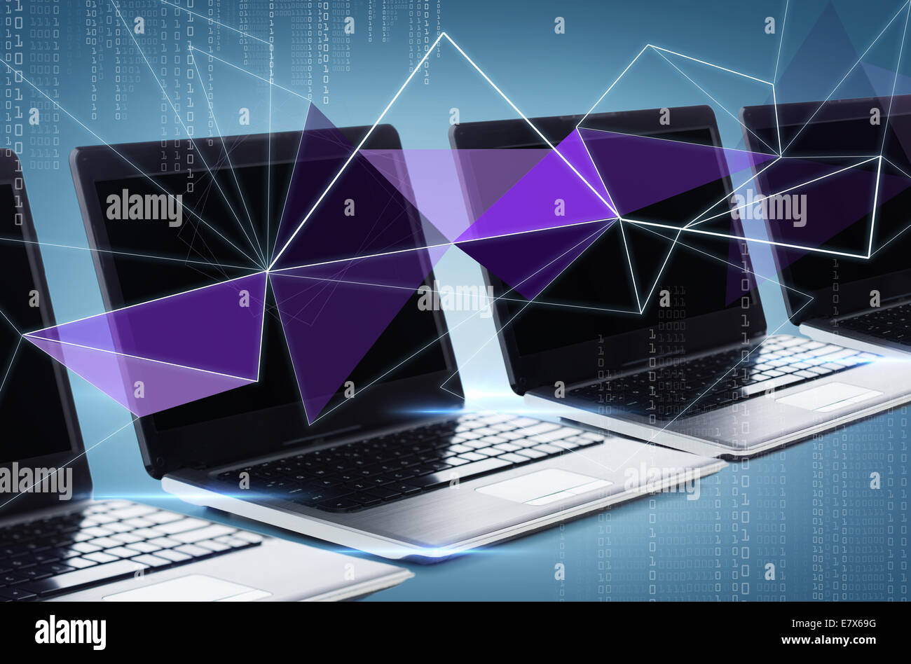 many laptop computers with blank black screens Stock Photo Alamy