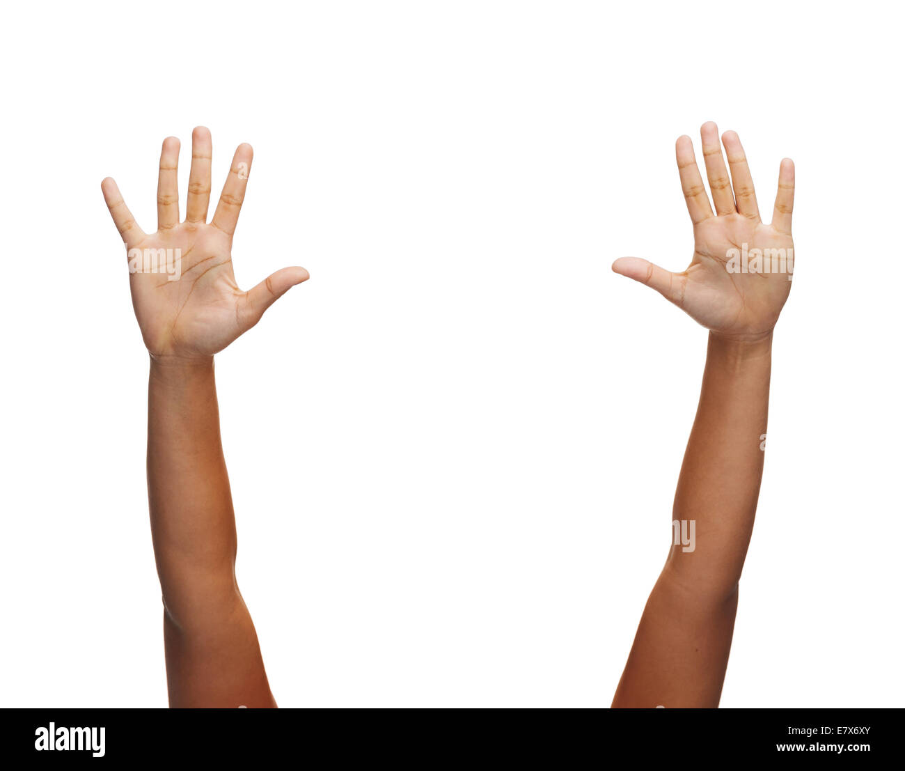 two woman hands waving hands Stock Photo