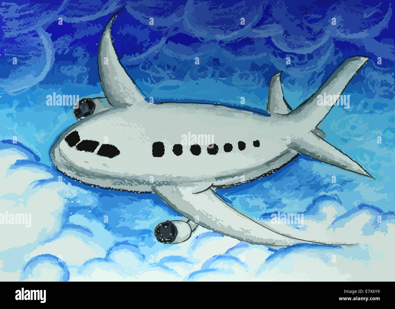 airplane in a blue sky painting background Stock Photo - Alamy