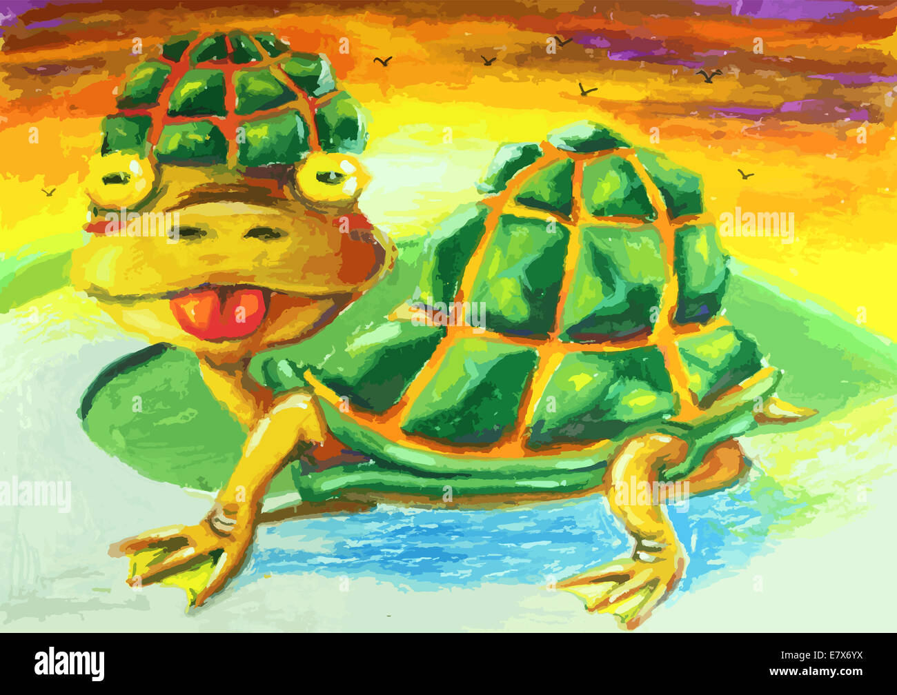 a Turtle with tongue out painting background Stock Photo