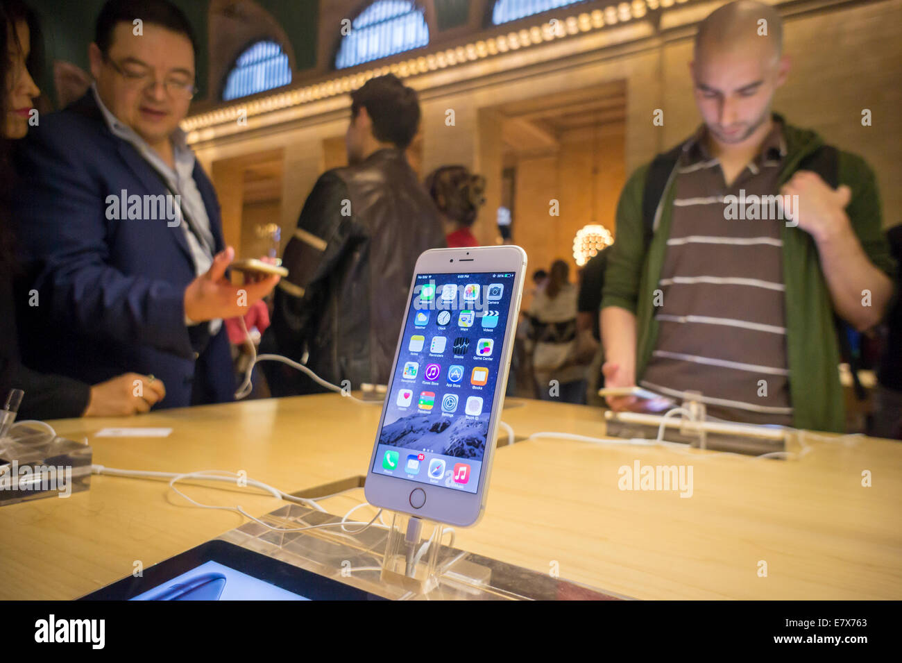 An iPhone 6 Plus on display in the Apple store in Grand Central Terminal in New York Stock Photo