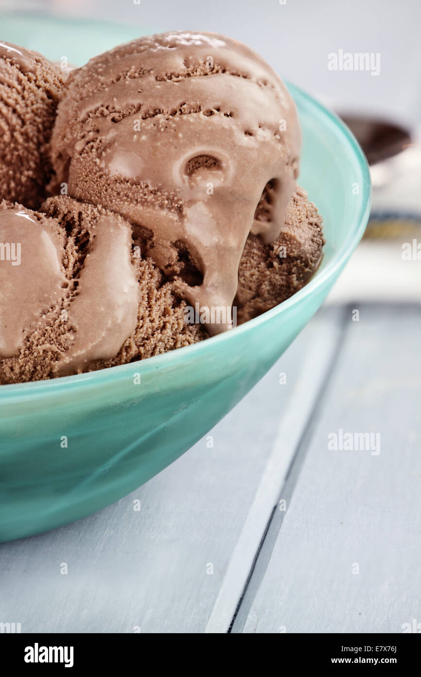 Bowl of rich chocolate ice cream with extreme shallow depth of field. Stock Photo