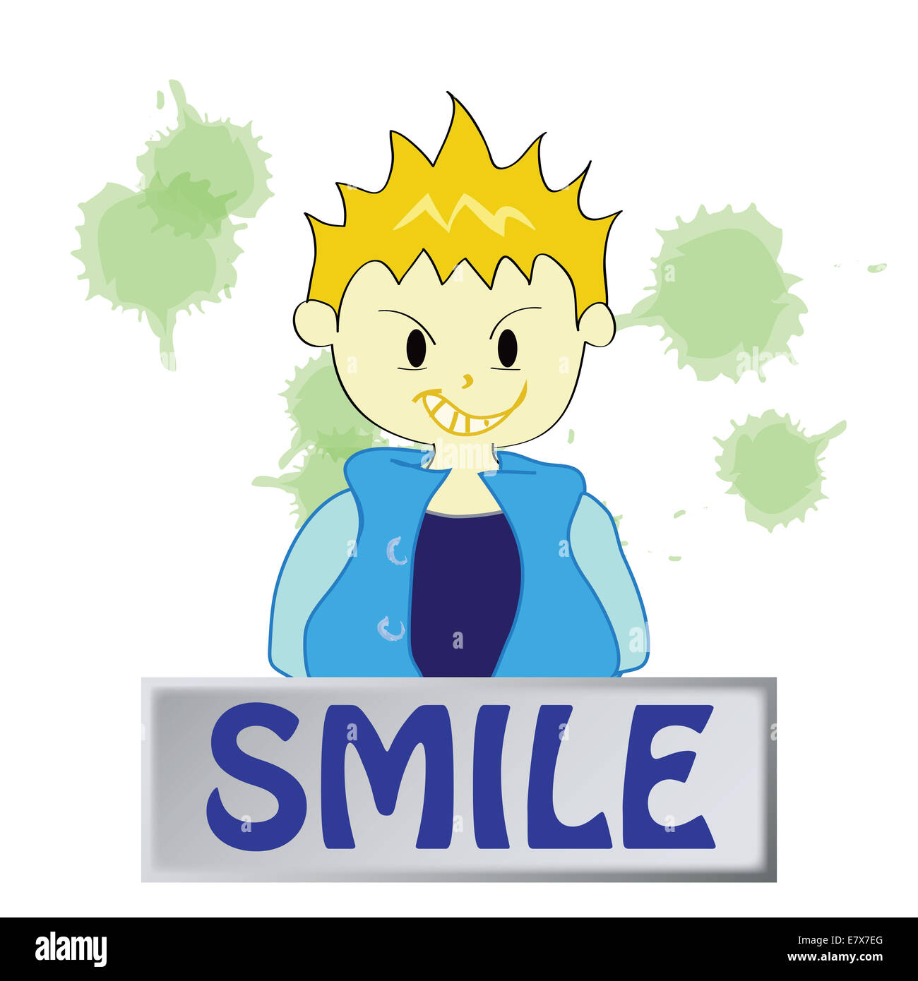 a boy character  feeling smile on a white background Stock Photo