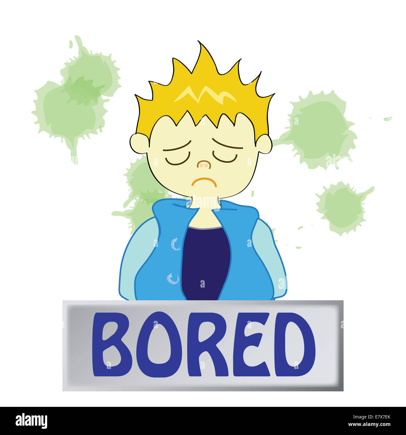 a boy character  feeling bored on a white background Stock Photo