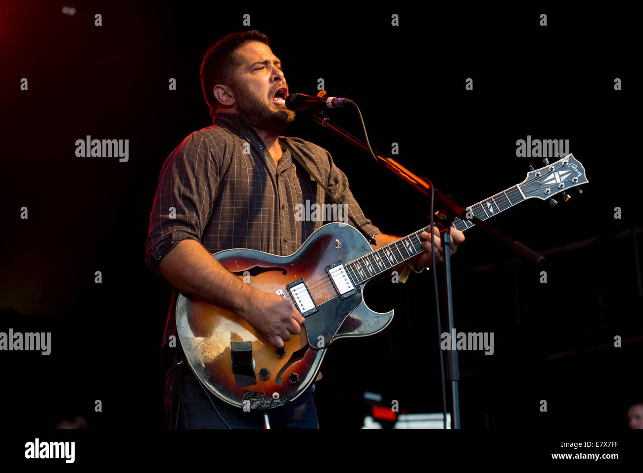 Billy McCarthy of Augustines performs during the Green Man festival at Glanusk Park, Brecon, Wales. Stock Photo