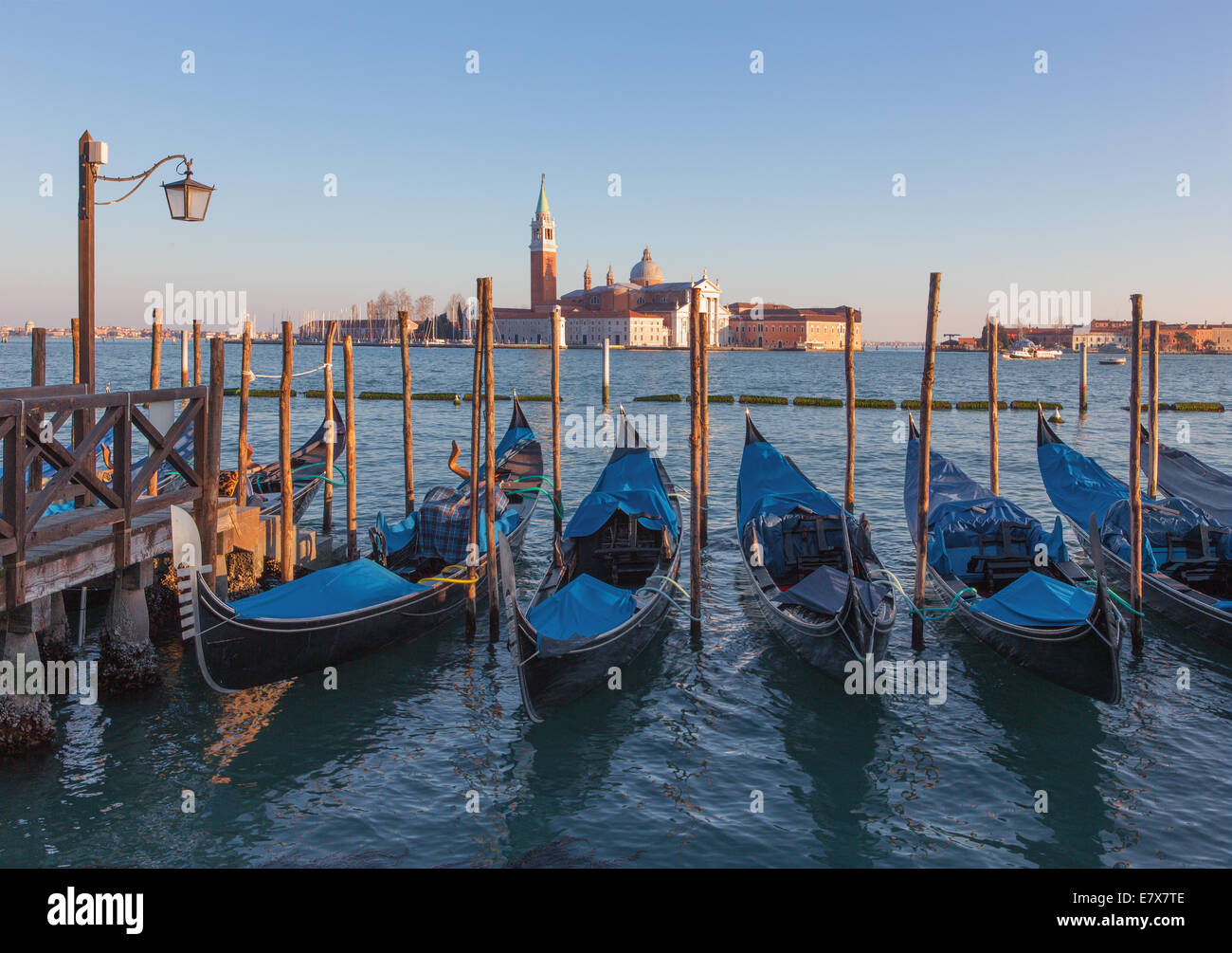 Venice - gondolas and San Giorgio Maggiore church Stock Photo