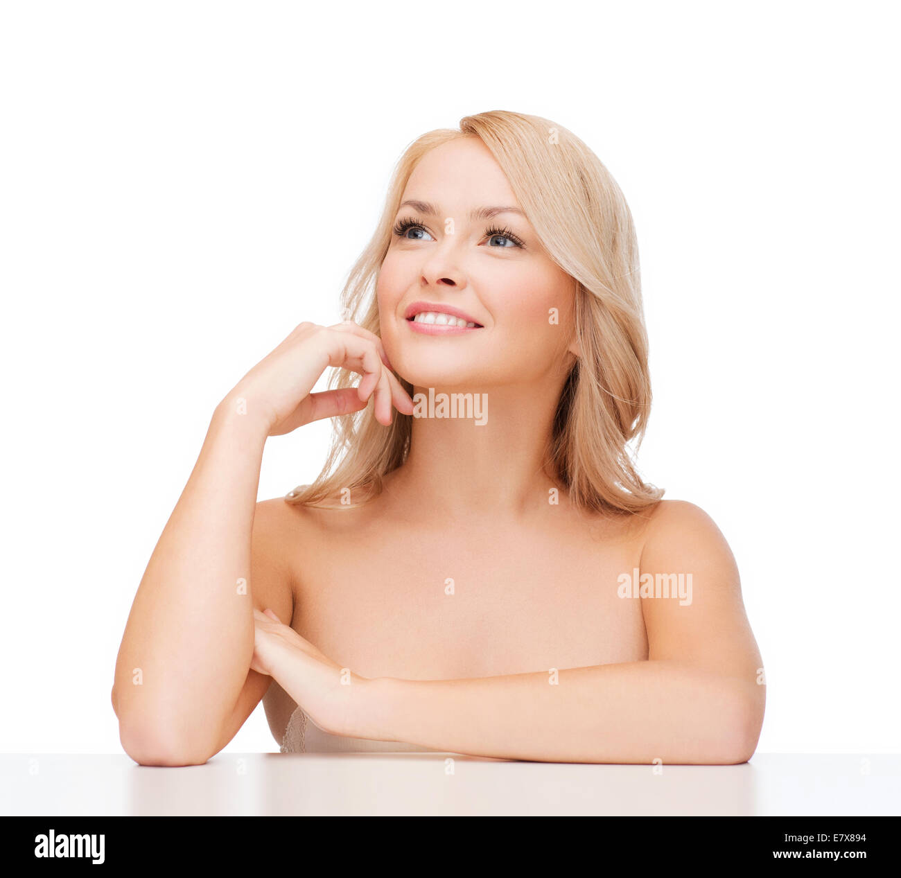 beautiful smiling woman touching her face Stock Photo - Alamy